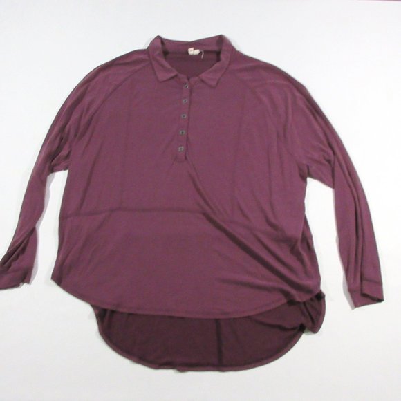 We The Free Women's Dark Magenta Collared Long Sleeve Shirt Button Closure Sz M - Picture 1 of 8